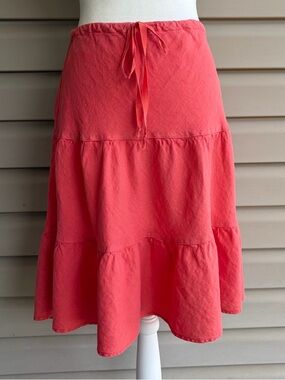 •Allen Allen• Coral Linen Tiered Skirt – Size Medium